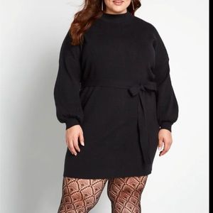 ModCloth Plus Women's Total Softie Ribbed Sweater Dress in Black